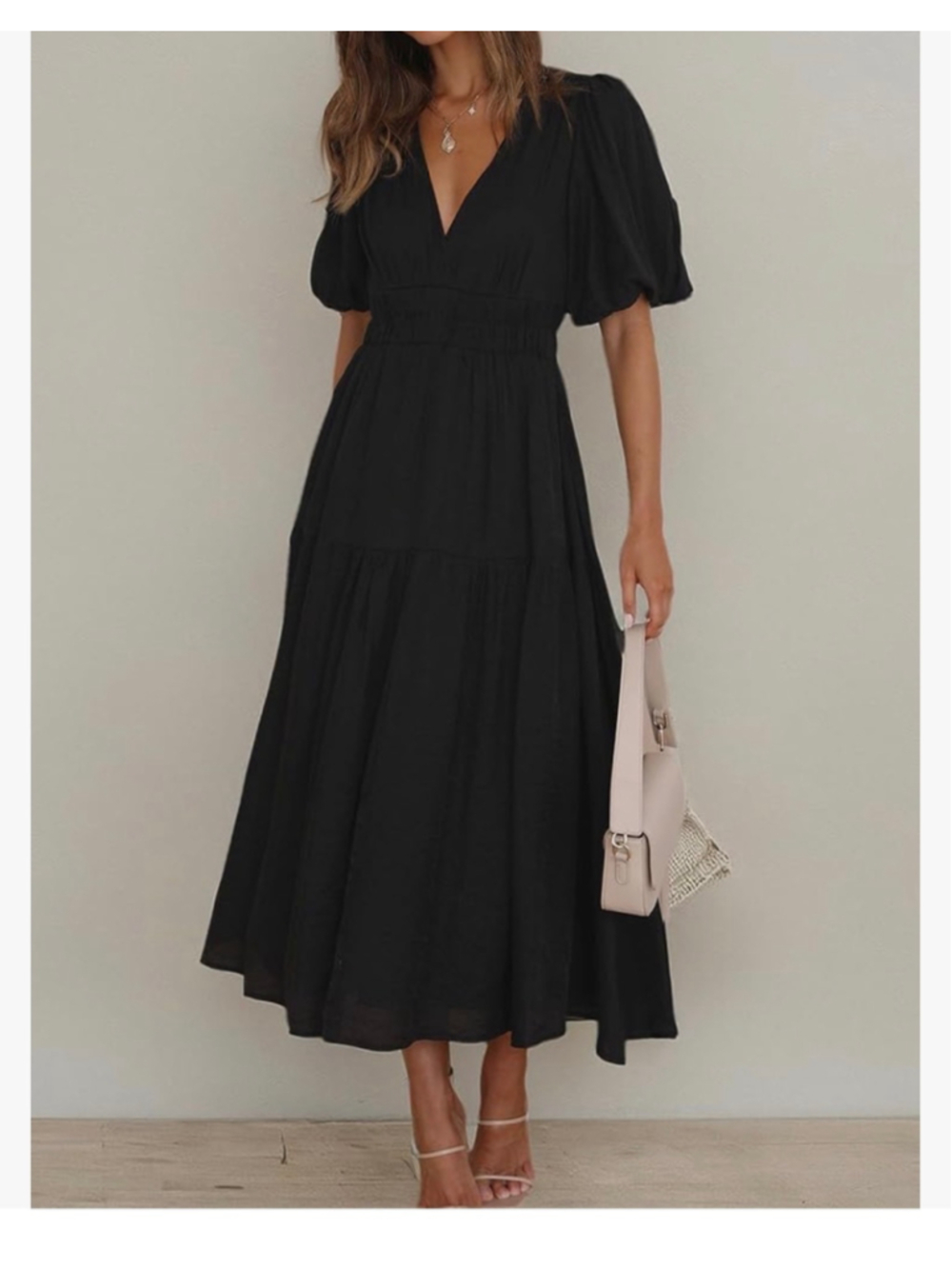 NEW Short Puffy Sleeve V Neck A-Line Flowy Wrap Wedding Guest Lined Dress S - Picture 11 of 11